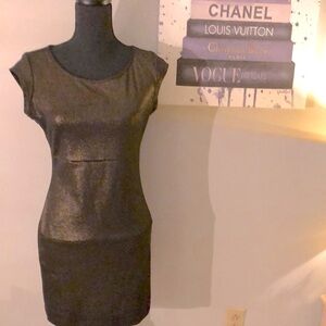 NWOT Bebop juniors LBD dress black metallic with bronze gold shimmer zipper back